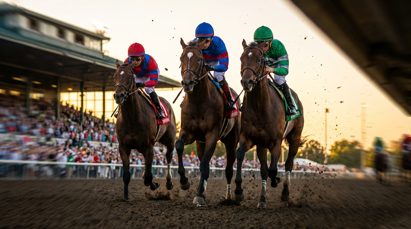 競馬のゴール前の迫力ある競り合いシーン